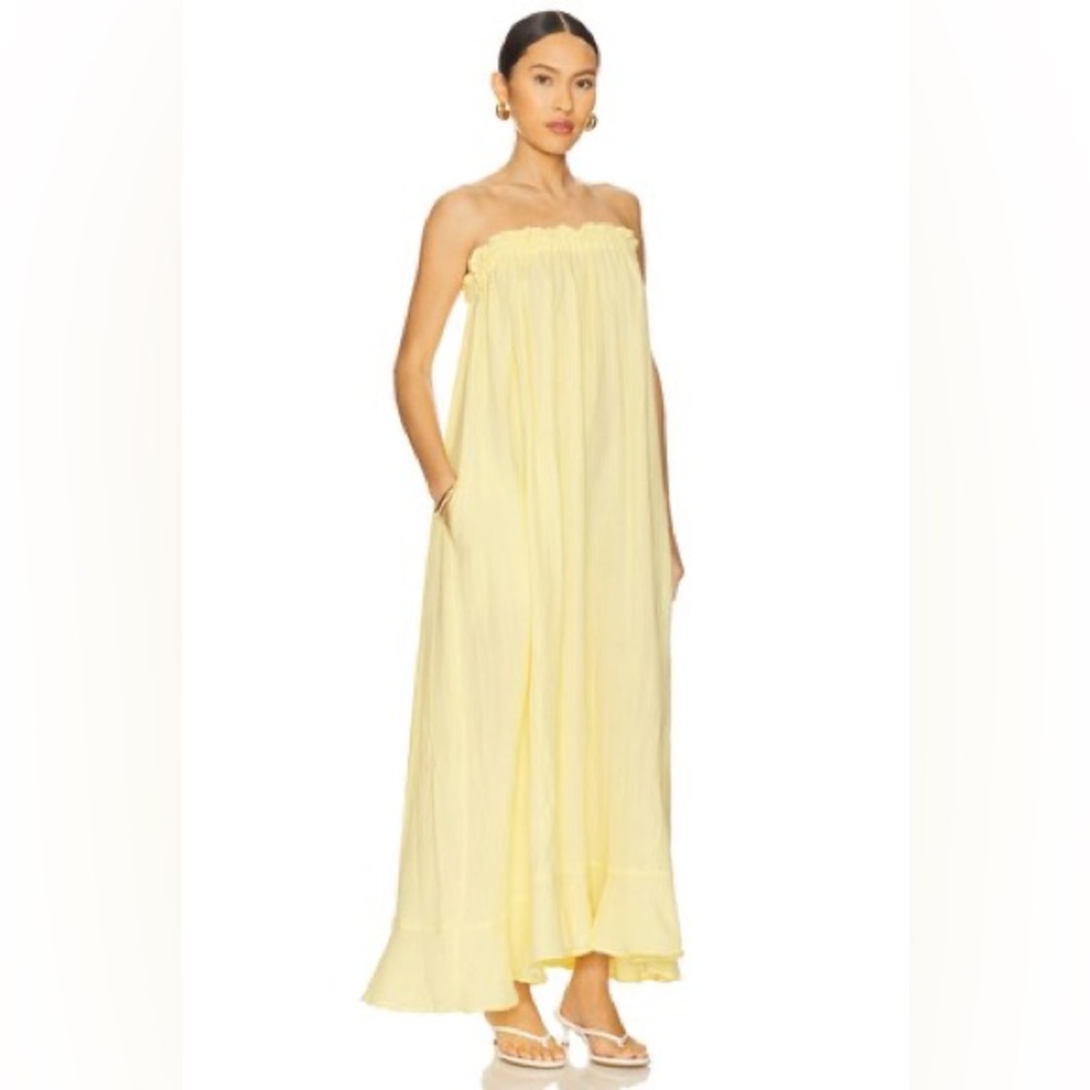 SHOW ME YOUR MUMU Yellow Gauze Around the World Strapless Ruched Dress w Pockets